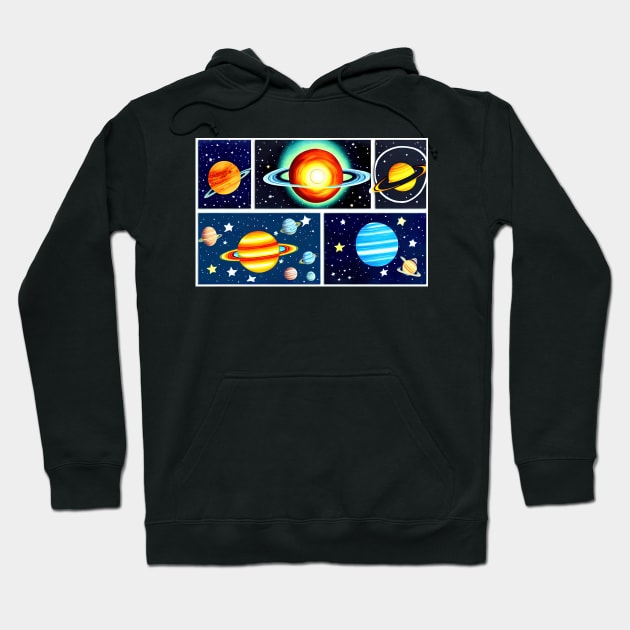 Colourful planets and stars digital illustrations Hoodie by Russell102